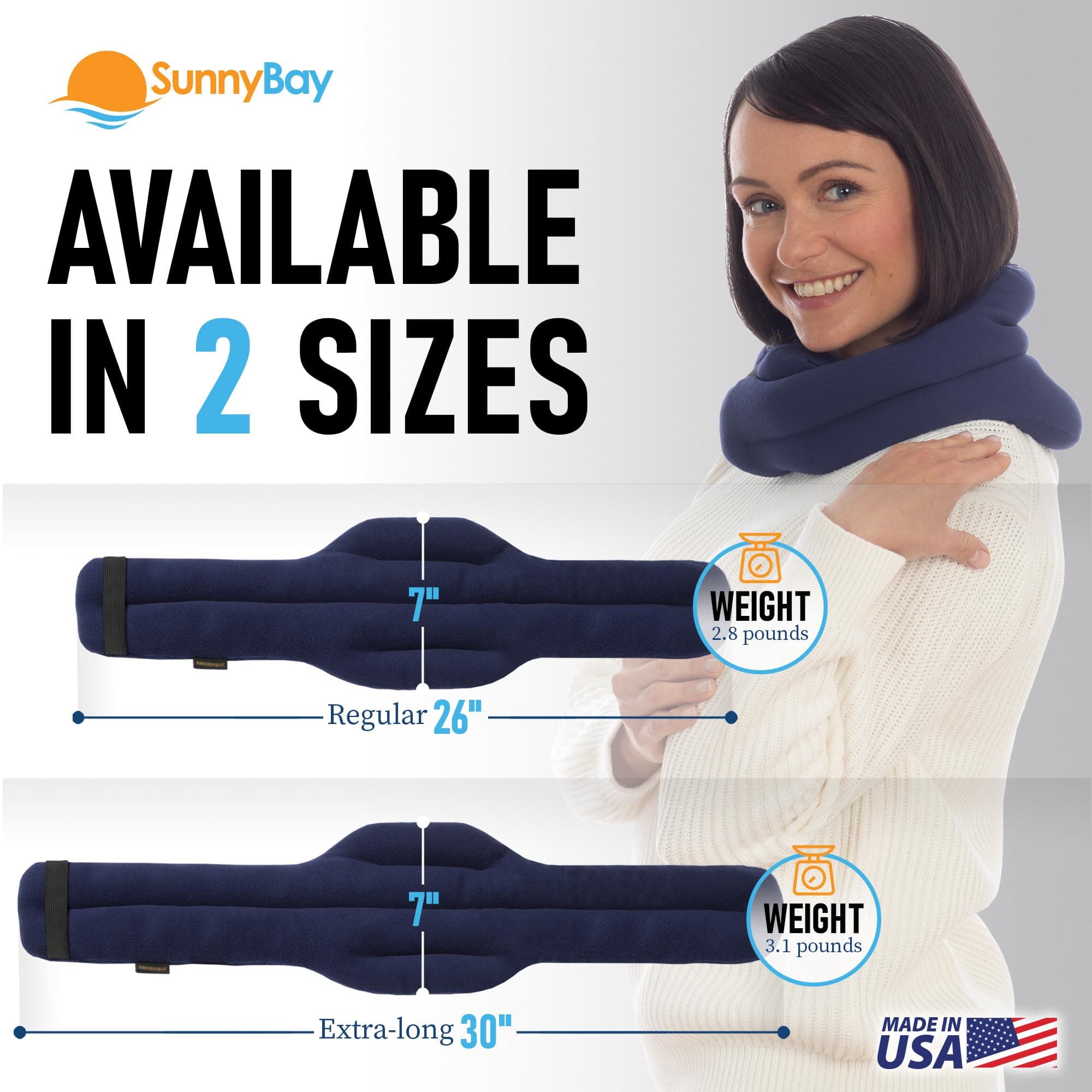 SunnyBay Microwave Heating Pad, Microwavable Heated Neck and Shoulder Wrap, Hands-Free Weighted Moist Hot or Cool Pack, Soft Fleece Cover and Flaxseed Filling, 26 Inch Length, Made in USA, Navy