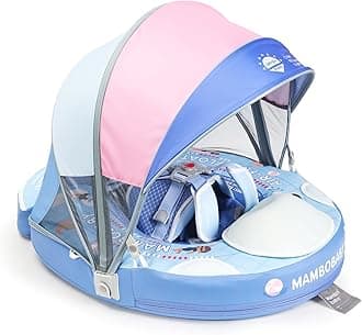 Mambobaby Baby Float with Canopy & Tail Non-Inflatable Baby Swim Float Upgrade Soft Infant Pool Float Sun Protection Newborn Pool Float 3-24 Months Skin-Friendly Material for Toddler Boys Girls
