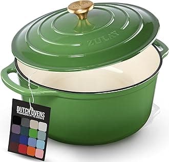 Zulay Kitchen 6.4 Quart Enameled Cast Iron Dutch Oven Pot with Lid Oven Safe up to 500°F. Heavy-Duty Enameled Cast Iron for Sourdough Bread Baking, Stews, Braising & Roasting, Soup Pot with Lid - Green