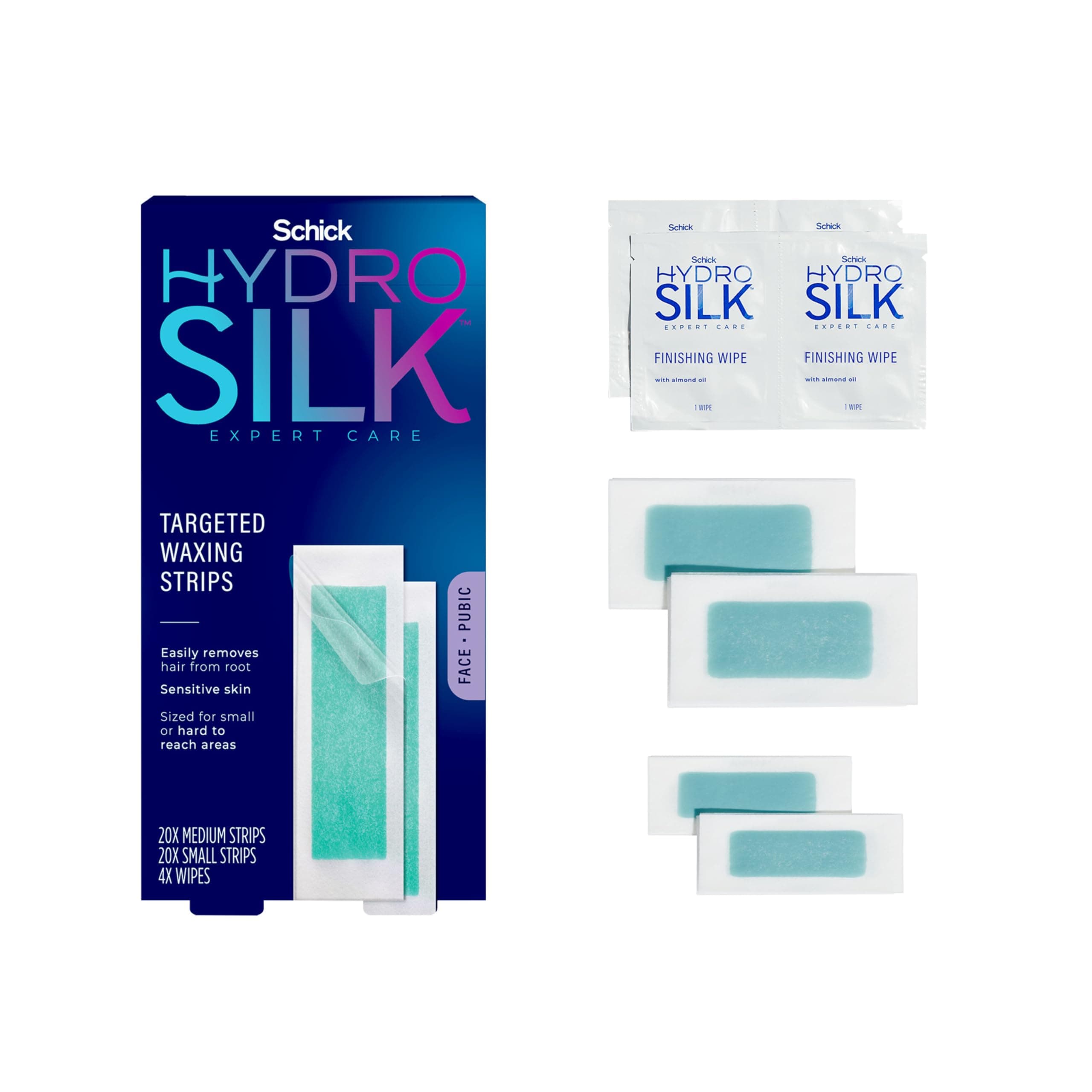 Hydro Silk Targeted Waxing Strips | Soft Wax Strips for Body + Pubic Hair Removal, Eyebrow & Lip Waxing Strip, Bikini Wax Kit for Women