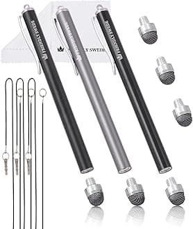 The Friendly SwedeMicro-Knit Mesh Tip Capacitive Stylus Pens for Touch Screens with Replaceable Fiber Tip, Stylus Pen for iPad, iPad Pen, iPad Stylus, Styluses, Stylus Pen for iPhone (3 Pack)