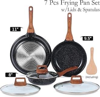 ESLITE LIFE Frying Pan Set with Lids Nonstick Skillet Set Egg Omelette Pans, Granite Coating Cookware Compatible with All Stovetops (Gas, Electric & Induction), PFOA Free, 7-Piece