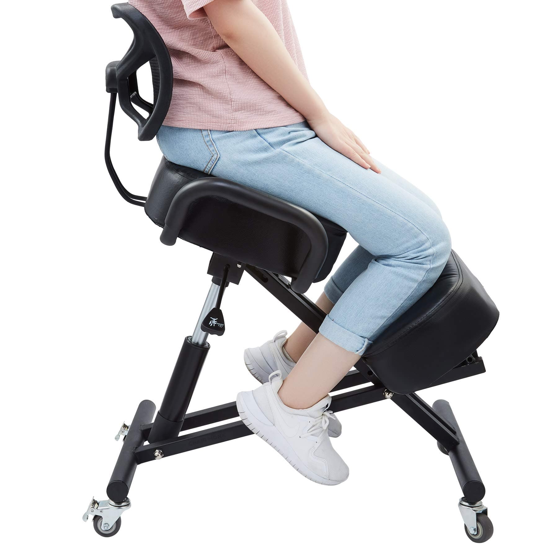 Kneeling Chair with Back Support | Ergonomic Office Chair for Home or Office Desk | Adjustable Posture-Improving Desk Chair with Wheels and Thick Cushions, Black
