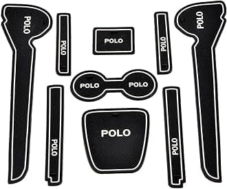 The Mat Store® | Door Cup Mats for Volkswagen Polo, Premium Sporty Interior Car Accessories, Custom Fit Set of 9 Pieces (White Trim)