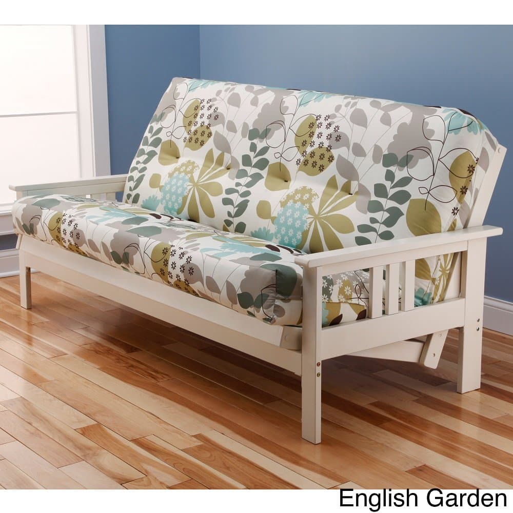 Somette Beli Mont Multi-Flex Antique White Wood Futon Frame with Innerspring Mattress English Garden