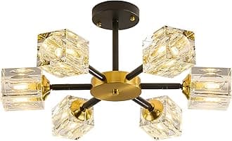 Yunnix Ceiling Light Fixture 6 Lights Crystal Chandeliers Black and Gold Light Modern Chandelier for Bedroom Kitchen Hallway Bathroom Entryway Dining Room
