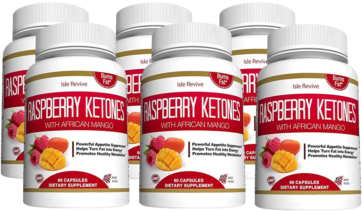 Raspberry Ketones Weight Loss Supplement - African Mango Green Tea Extract Apple Cider Vinegar Kelp Grape Seed Extract Fat Burner Appetite Suppressant Boosts Energy Metabolism, 6 Bottles 60 Capsules
