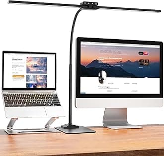 EppieBasic Led Desk Lamp,24W 31.5IN Architect Double Head Desk Lamps for Home Office,Dimmable & 6 Color Modes Extra Bright Modern Table lamp with Base,Overhead Computer Lighting for Workbench Monitor