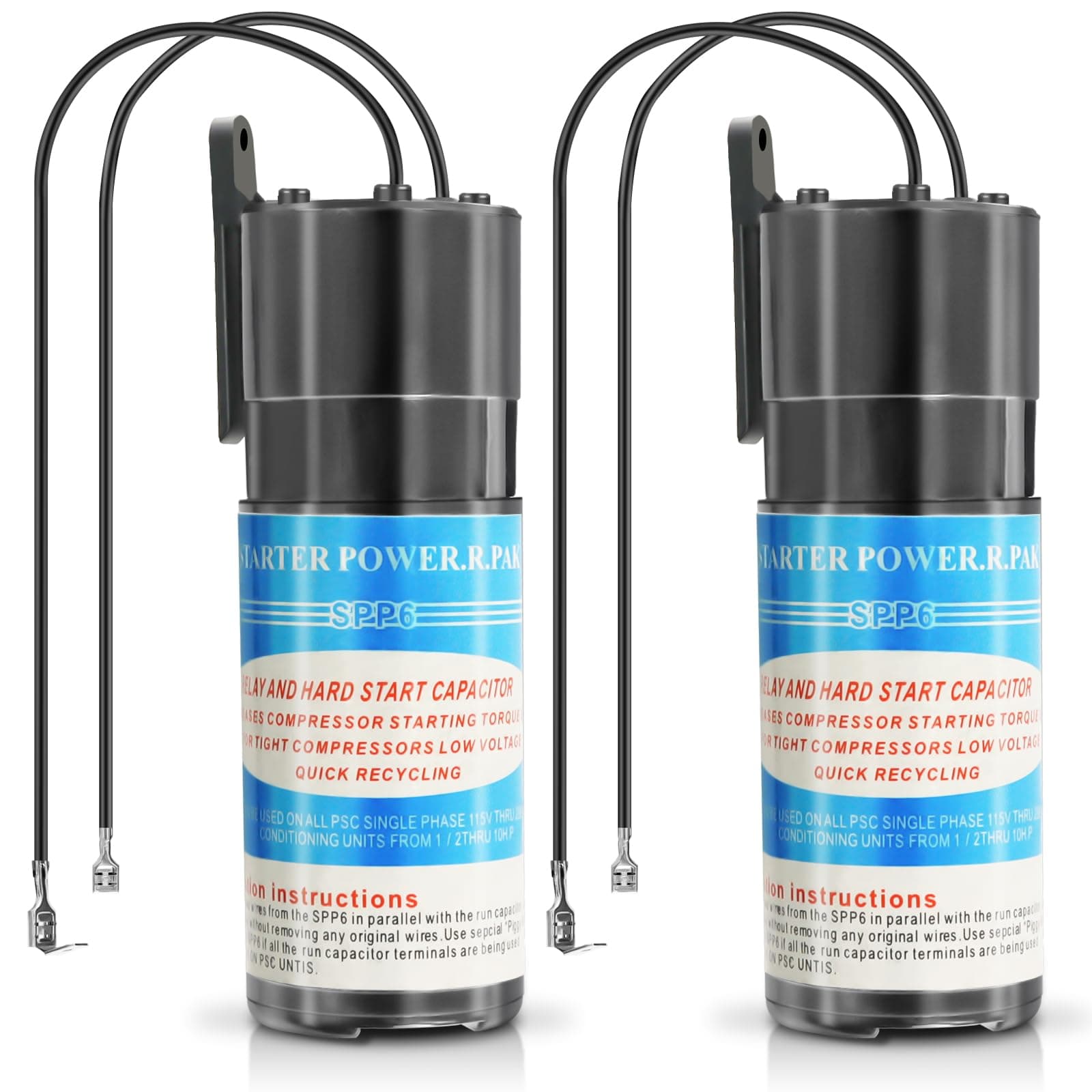 SPP6 Hard Start Capacitor for Air Conditioner Compatible with Supco Relay 1/2HP-10HP 500% Increase Starting Torque 120-288V AC Compressor(Pack of 2)