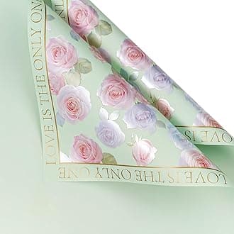 RUSPEPA 20 Sheets Flower Wrapping Paper, Rose Waterproof Floral Bouquet Wrapping Paper, Florist Supplies Packaging for Birthday, Wedding and DIY Crafts, Green