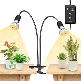 LED Grow Lights for Indoor Plants, Lifetime Free Bulb Replacement, 300W Full Spectrum Dual Gooseneck Clip Plant Grow Light, Plant Light with Timer 4/8/12 Hrs, High PPFD Growing Power Grow Lamp