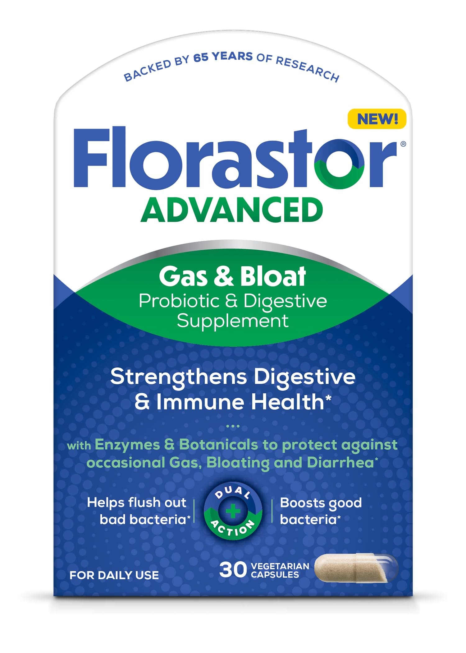 Advanced Gas and Bloat Probiotic, Digestive Enzymes and Botanicals, Plus Probiotics for Digestive Health, 30 Capsules