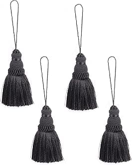 BEL AVENIR 4Pcs Tassels Key Tassel with Loops Handmade Craft Charms DIY Accessories Elegant Soft Making Curtain Home Decoration (Black, 4 pcs)