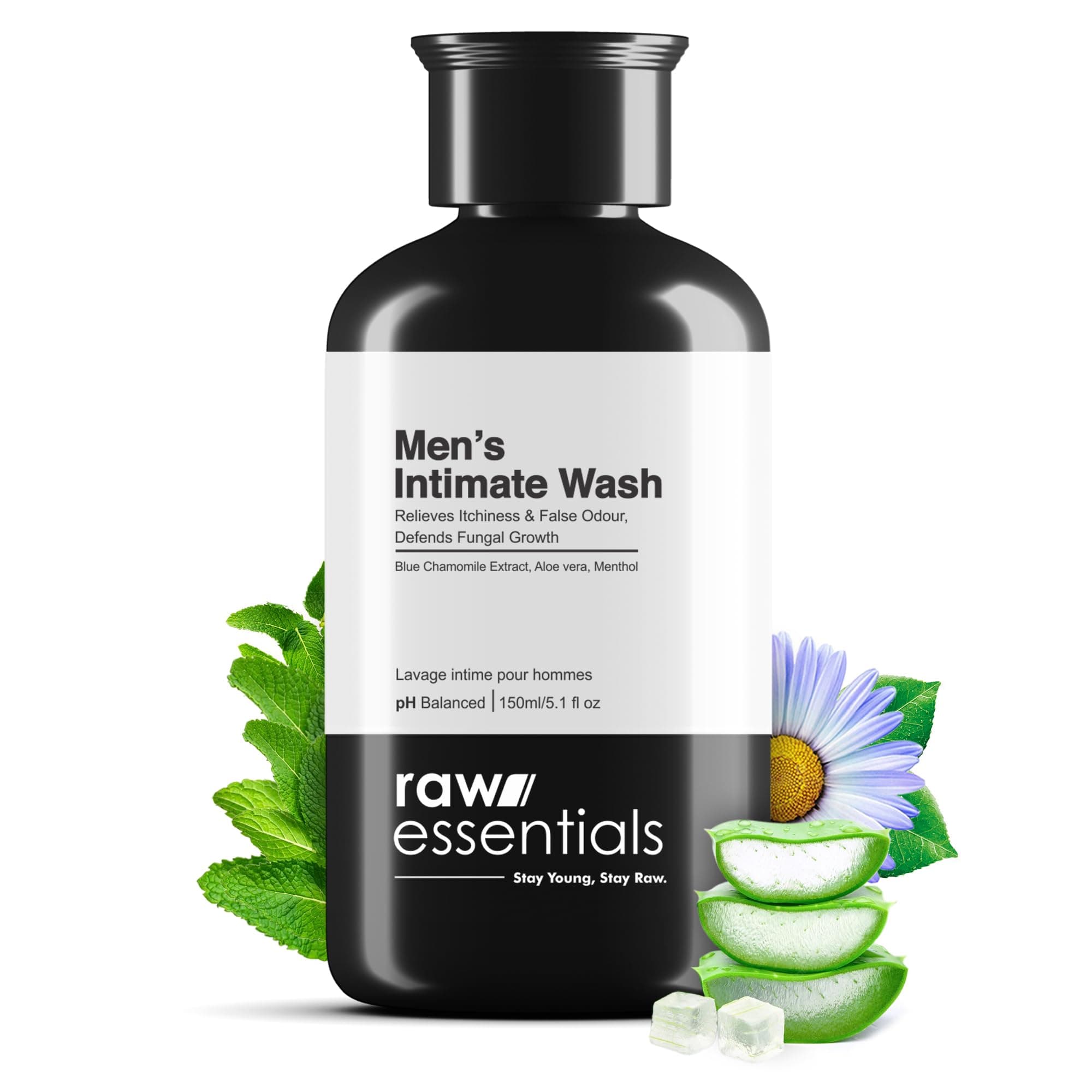 SDKWDH Raw Essentials Intimate Wash for Men 150 ml, Relieves Itchiness & Odour, Prevents Fungal Growth, Brightens Groin Area, pH Balanced, Sulphate Free, Paraben Free