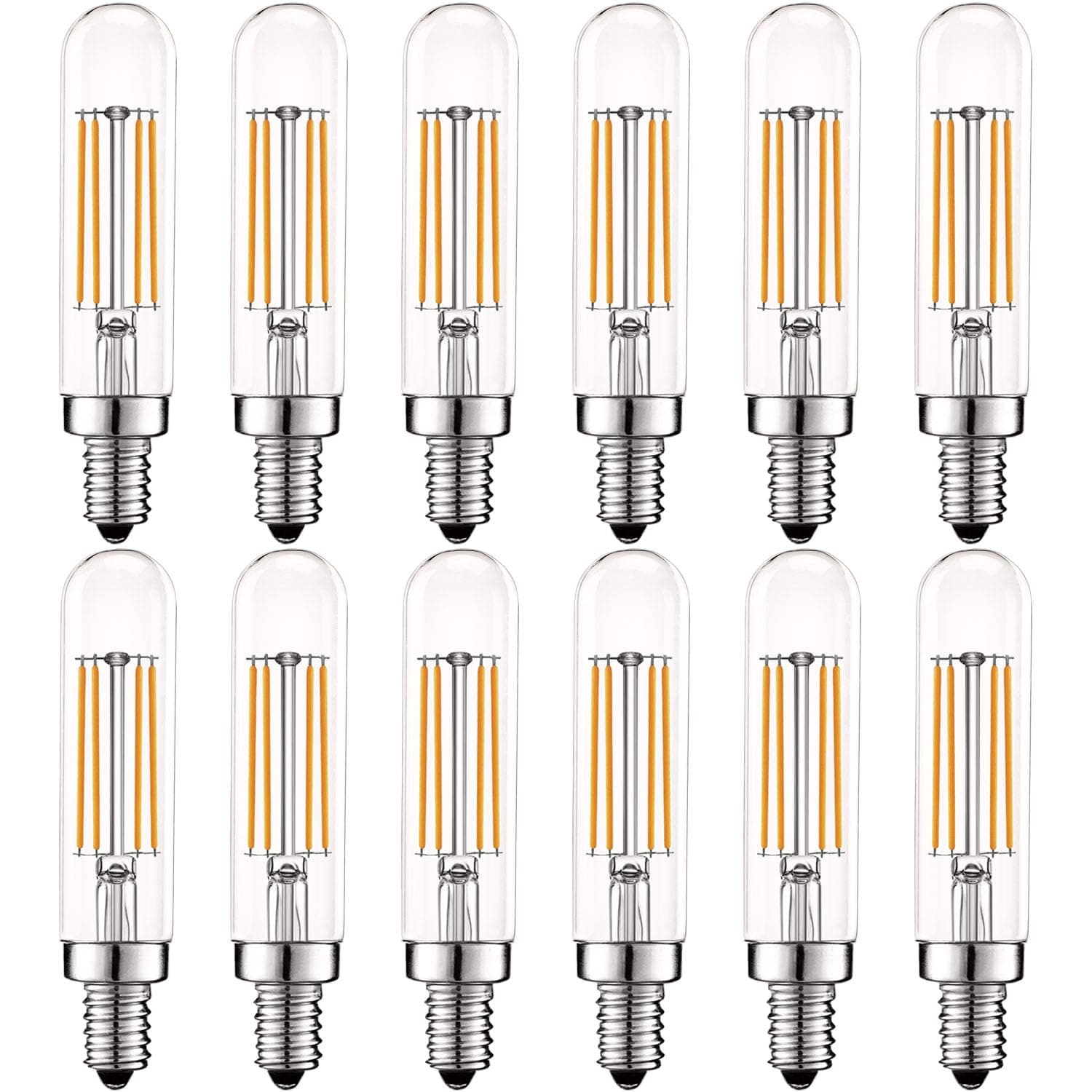 LUXRITE Vintage E12 LED Bulb 60W Equivalent, T6 T6.5, 2700K (Warm White), 500 Lumens, Dimmable Candelabra LED Tube Bulbs 5W, Clear Glass, Edison Filament Tubular Light Bulb, UL Listed (12 Pack)