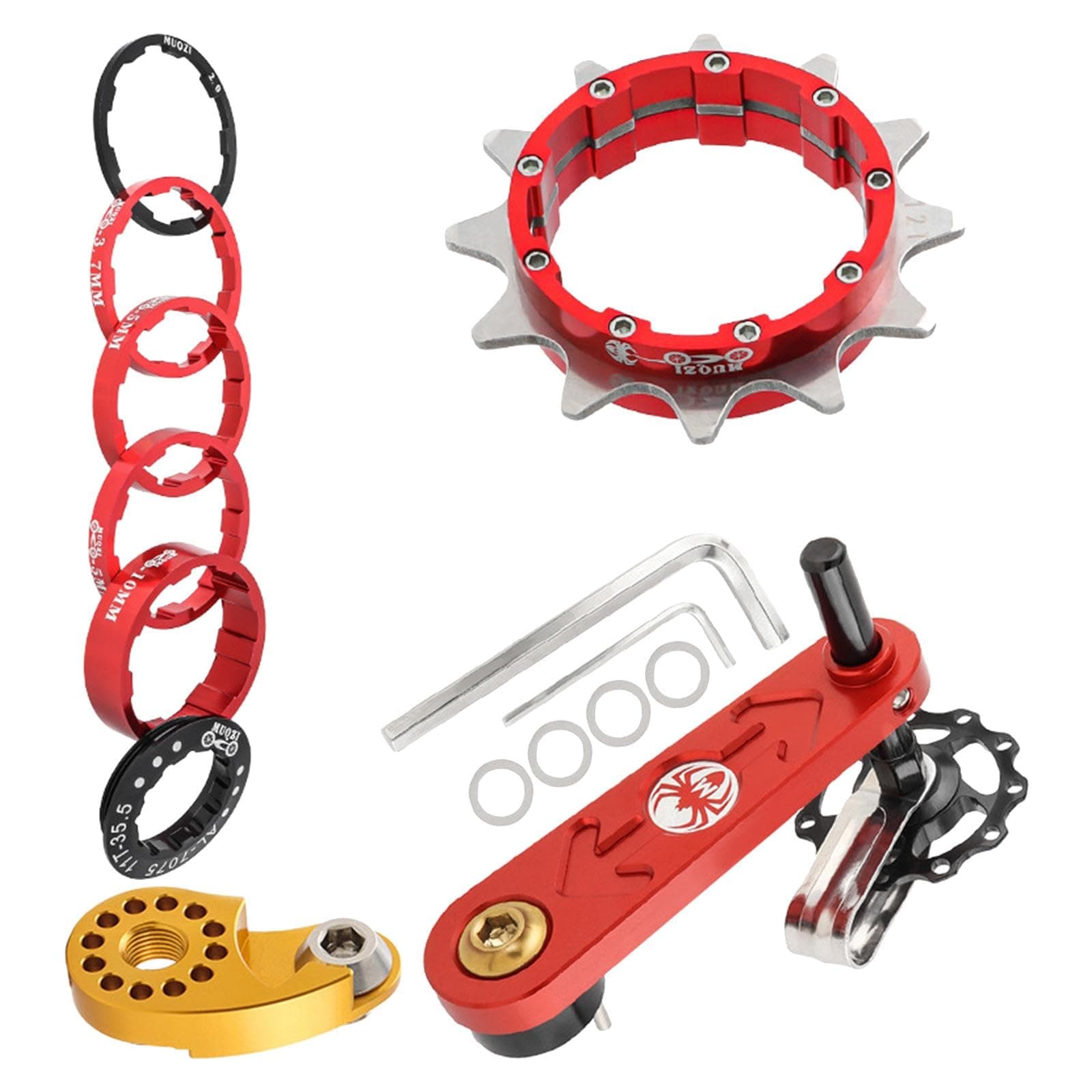 SAZ DEKOR Mountain Bike Single Speed Conversion Kit Chain Tensioner Bicycle Components Red 12T