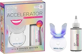 White Glo Accelerator Teeth Whitening Kit with LED Light for Sensitive Teeth and Gums, 3 Months of Professional Treatment, Carbamide Peroxide, Papaya, Pineapple Enzyme for Best Teeth Whitening Results