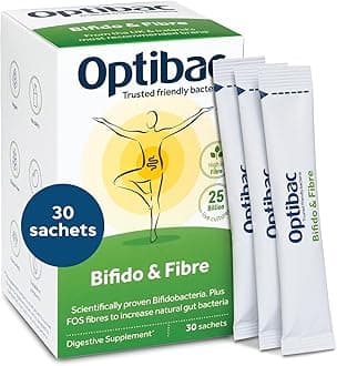 Bifido & Fibre - Vegan Digestive Probiotic Supplement with FOS Fibre to Maintain Regularity & 25 Billion Bacterial Cultures - 30 Sachets