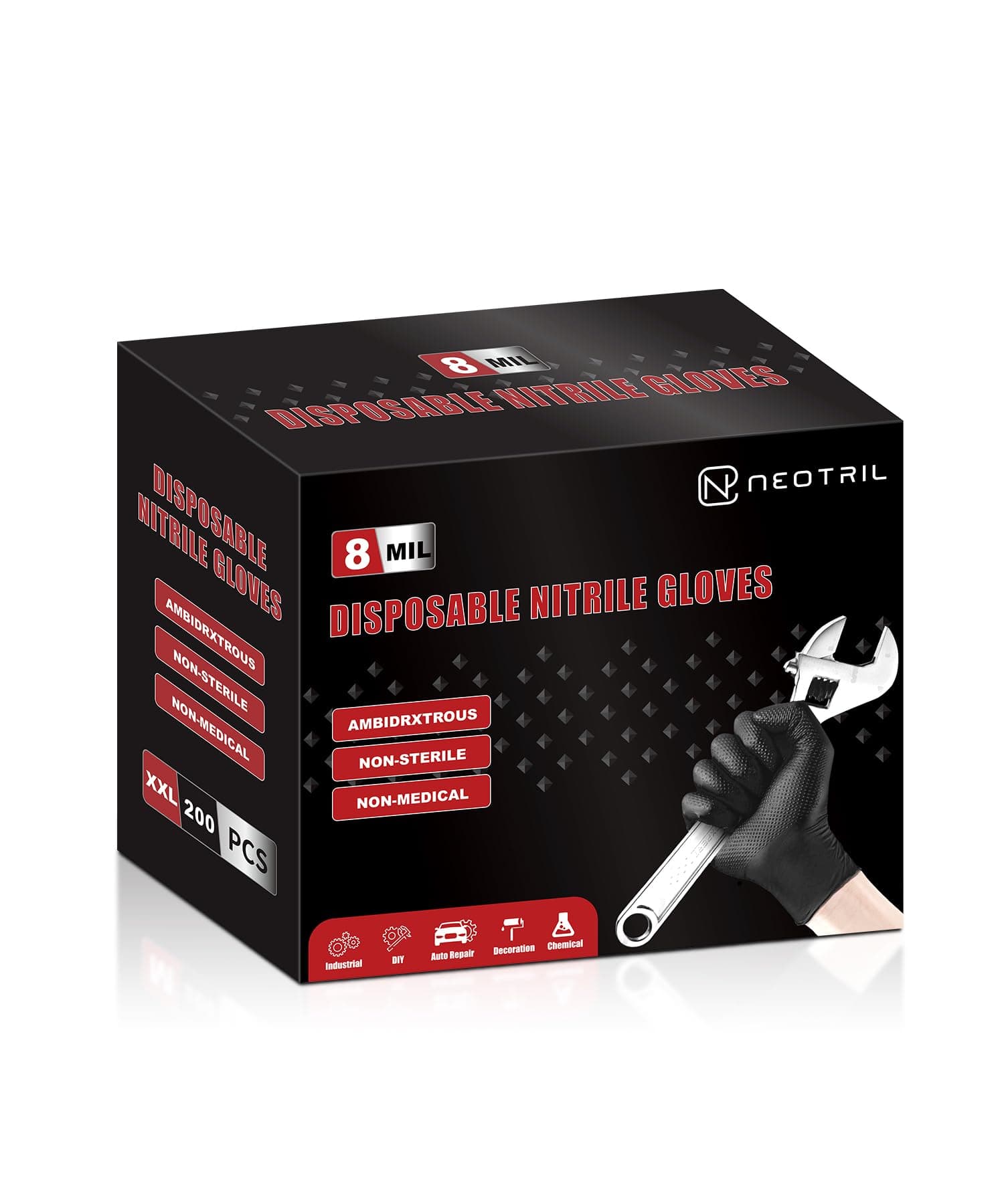 8 Mil Heavy Duty Disposable Nitrile Gloves with Diamond Texture Grip Rubber Gloves Latex & Powder Free