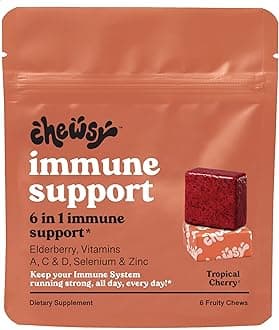 6-in-1 Immune Support Fruity Chews with Elderberry - Vitamin C, A and D, Zinc and Selenium - Individually Wrapped - 6-Day Supply