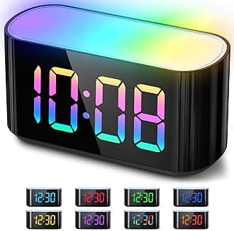HOUSBAY RGB Digital Alarm Clock for Bedroom, 9 Colors Dynamic Night Light, Large LED Display Number with 10 Colors Changing, Dimmer