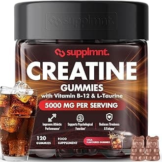 Creatine Gummies 5000mg 120ct Max Strength Muscle Growth/Recovery Supplements for Men & Women Creatine Monohydrate, B12 & L-Taurine Chewable Gummies, 1 Month Supply (Cola)