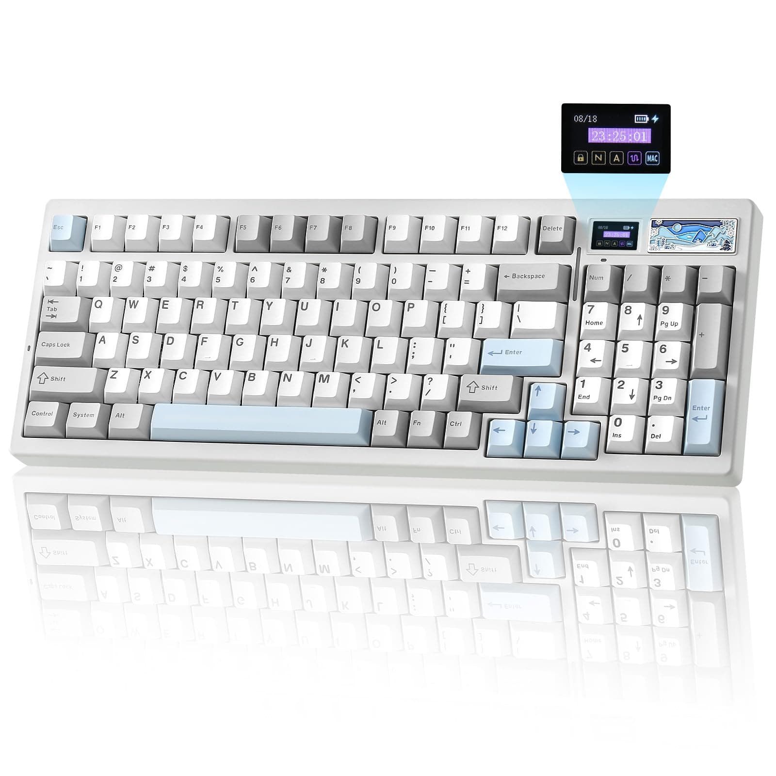 – YUNZII IF99 Wireless Mechanical Gaming Keyboard with Smart LCD Display, QMK/VIA Programmable BT/2.4G/USB-C Gasket Hot Swap RGB 96% Layout for Mac/Win (White, Gateron Zero Switch)