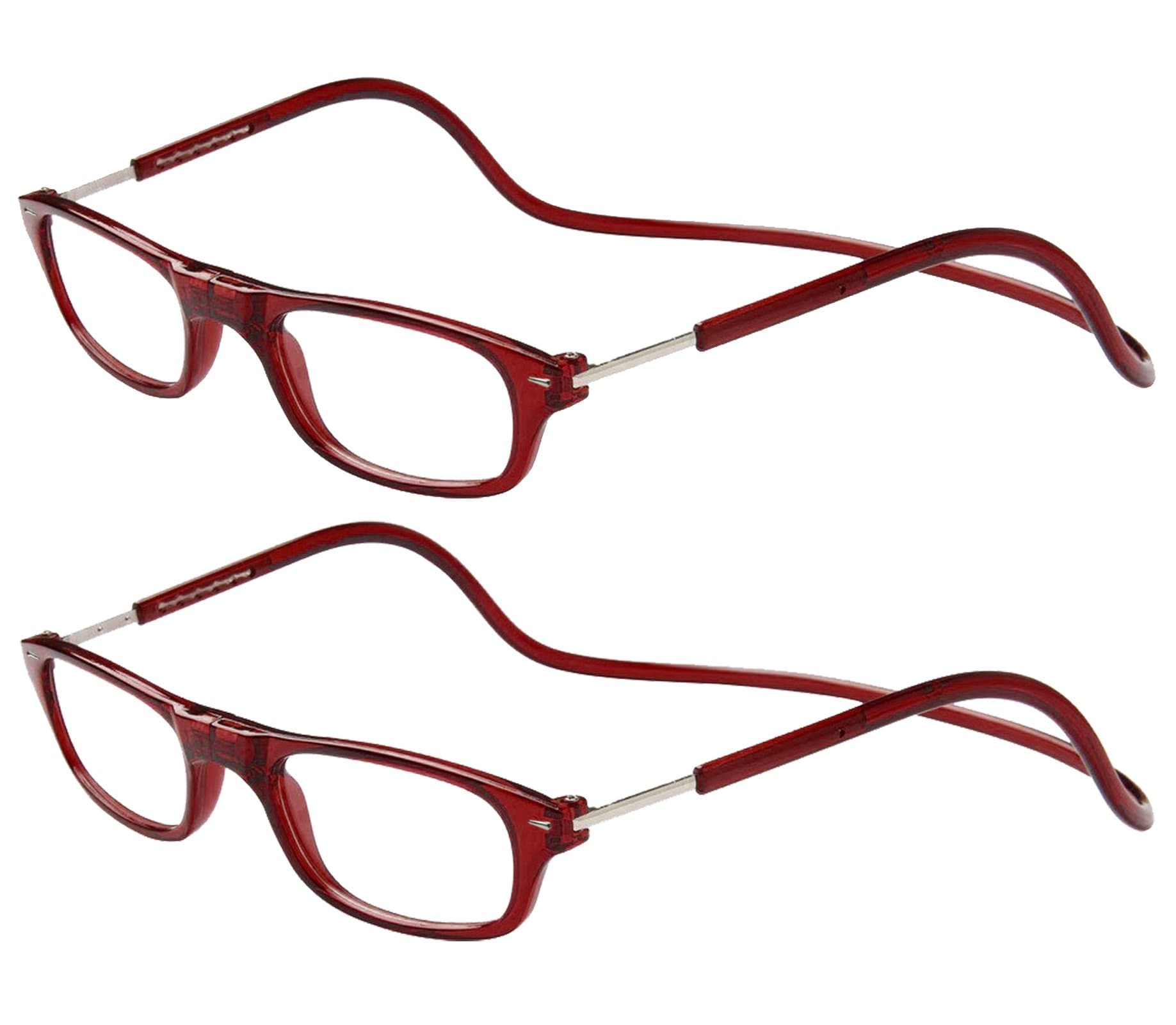 TBOCPack: Reading Glasses Eyeglasses Eyewear – (Two Units) Burgundy Frame +1.50 Optical Power Magnetic Adjustable Neck Hanging Presbyopia Eye Strain Vision Lenses Men Women Prescription