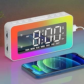 Digital Alarm Clock with RGB Night Lights, Non Ticking Alarm Clocks Bedside with Dual Alarm, LED Alarm Clock with Large Display, Snooze, 0-100% Dimmer, USB Powered, Bedside Clock for Bedrooms