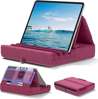 Tablet Pillow Holder, KDD Foldable iPad Stand for Lap, Bed and Desk -Tablet Soft Pad Dock with Pocket & Stylus Mount Compatible with iPad Pro 12.9, 10.5, 9.7 Air Mini 6 5 4 3, Kindle, E-Reader, Purple