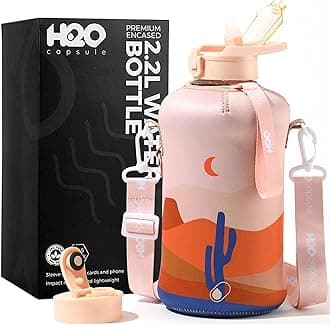 H2O Capsule 2.2L Half Gallon Water Bottle with Storage Sleeve and Covered Straw Lid – BPA Free Large Reusable Drink Container with Handle - Big Sports Jug, 2.2 Liter (74 Ounce), Desert Night