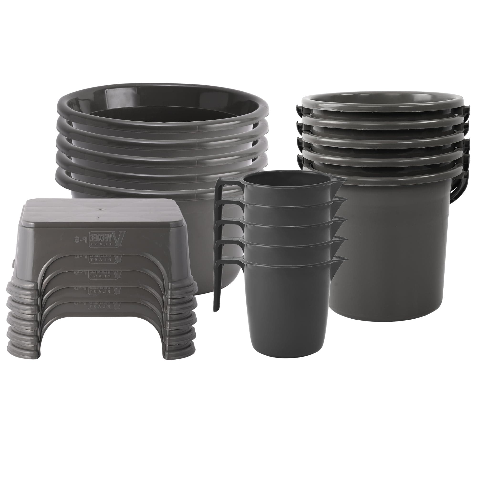 Kuber Industries Set of 20 Bathroom Combo Set | Bathing Set | Each 5 Piece Tub-Bucket-Mug & Stool Combo Set for Bathroom | Bathware Set | Modern Bathroom Accessories Set | Gray