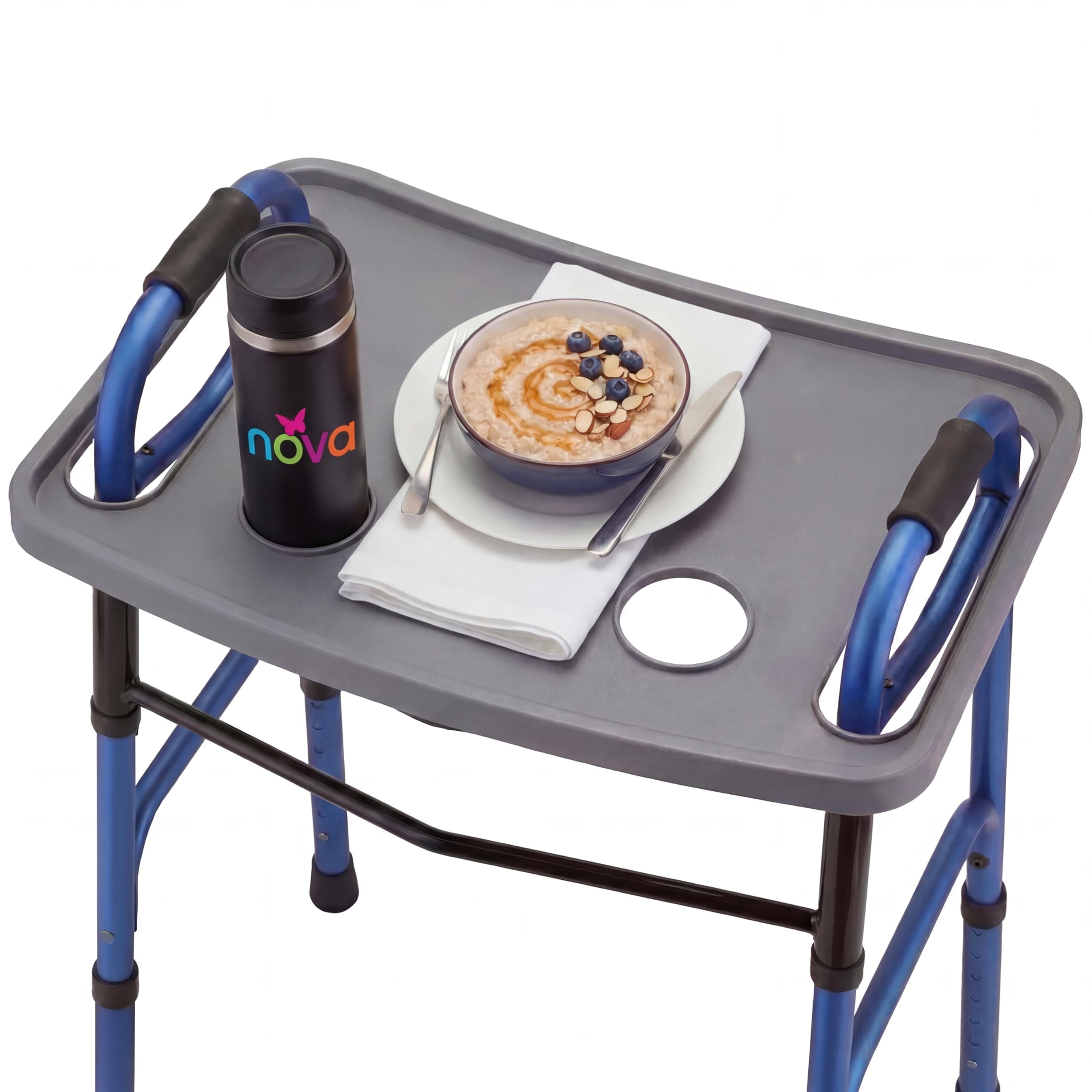 NOVA Walker Tray, Food Tray with 2 Cup Holders for Folding Walker, Fits on Most Folding Walkers, 1 Count (Pack of 1)