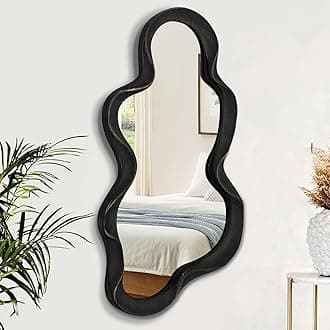 Large Asymmetrical Mirror Irregular Modern Cloud Wall Mirrors Wood Frame Unique Shape Artistic Wall Mounted Vanity Decorative for Living Room Bedroom Bathroom Entryway Hallway
