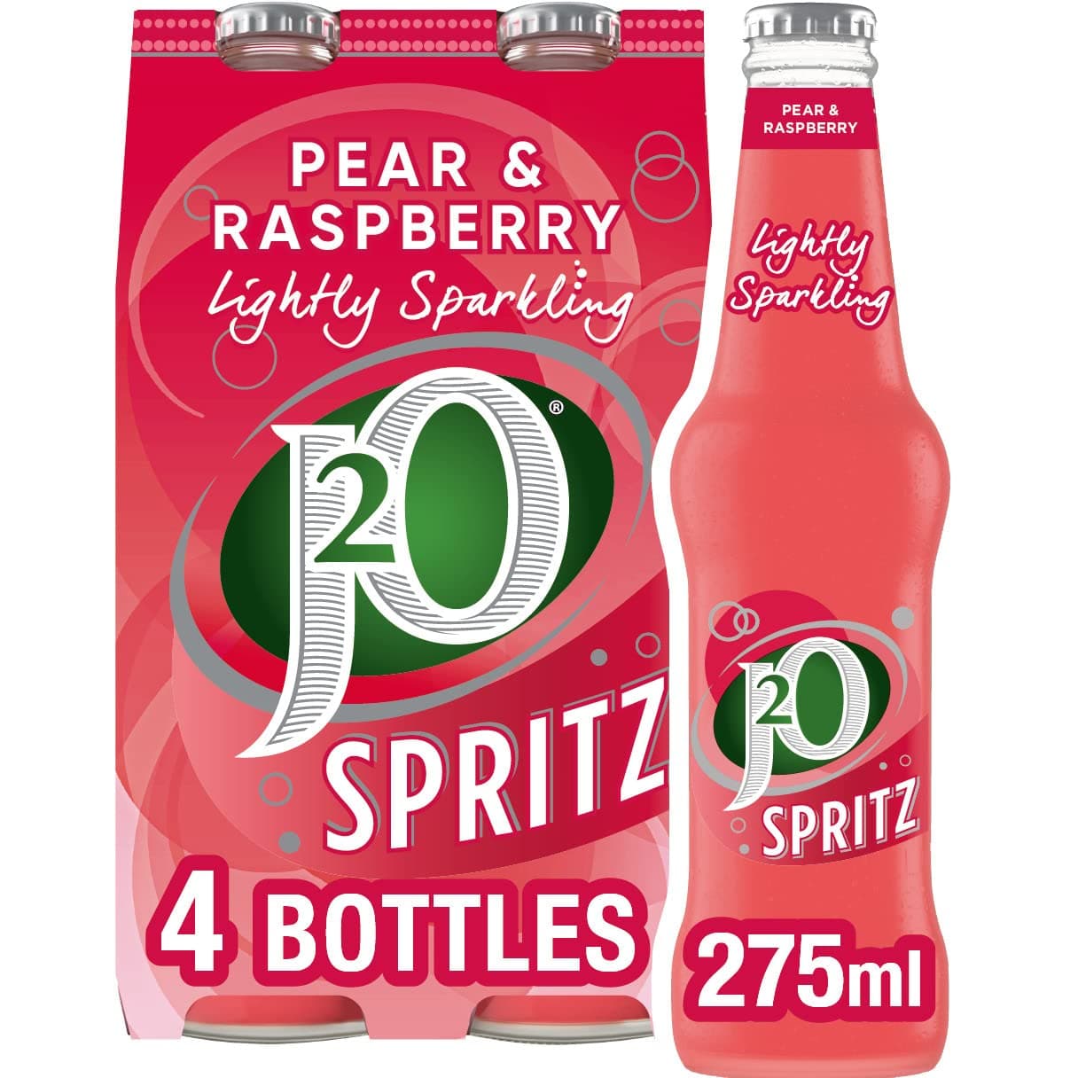 J2O Spritz Sparkling Juice, Pear and Raspberry, 275ml Bottle (Pack of 4)