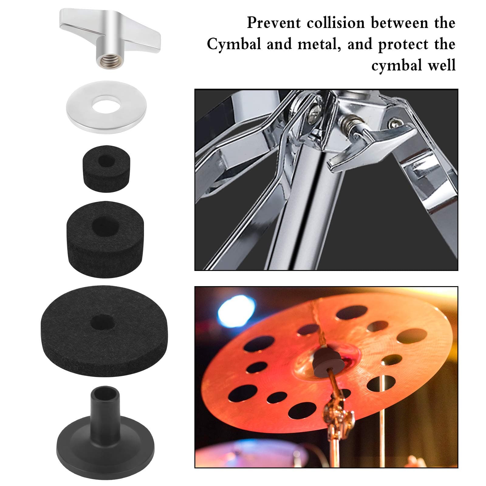 21 Pieces Cymbal Accessories, Drum Kit Accessories Set include Cymbal Felts, Cymbal Sleeves with Base, Cymbal Wing Nuts and Cymbal Washer