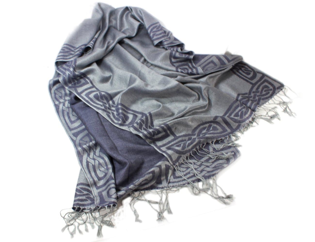 Patrick Francis Celtic Scarf Viscose & Lambswool 70 Inches x 23 Inches Fringed Denim Made in Ireland