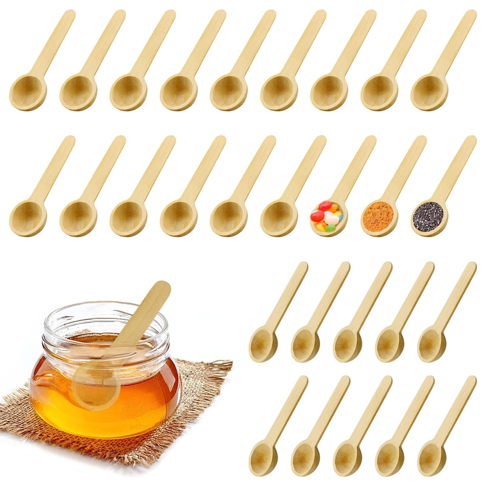 BILLIOTEAM 60 PCS Mini 3 Inch Small Wooden Spoons,Tiny Small Natural Wooden Bath Salt Scoop Tasting Spoon for Salt Seasoning Condiment Spice Sugar Coffee Honey
