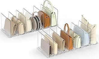 SortNStore Bag & Purse Organizer for Closet: 4 Sets Adjustable Clear Handbag Storage Shelf - Plastic Clutch Dividers for Closet Organizers and Storage - Keep Carteras & Pocketbook Upright