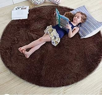 FR Creations Modern Polyester Anti Slip Round Shaggy Fluffy Fur Rug and Carpet for Living Room, Bedroom,Offices, Kitchens(2x2 Feet)-Brown