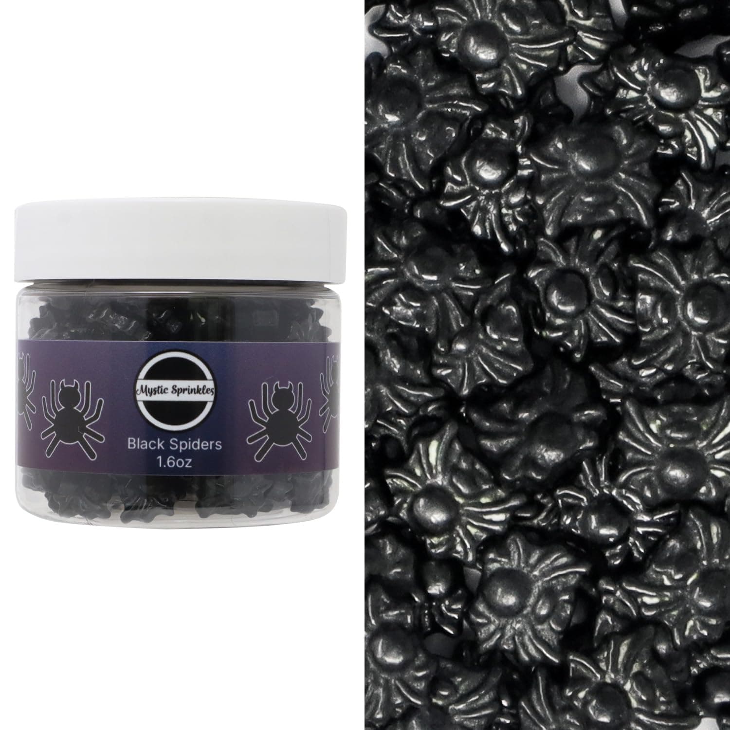 Halloween Candy Shape Sprinkles (Black Spiders, 2oz Jars)