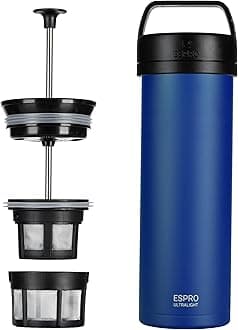 Espro Travel French Press Ultralight Mini Coffee Maker with Thermal Function, 475 ml, Blue
