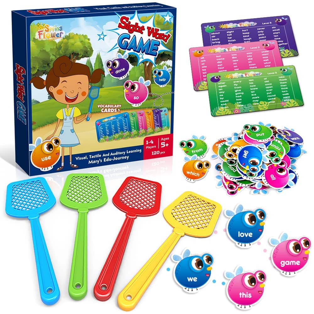 SpringFlower Sight Word Game, Sight Word Educational Toy for Age of 3,4,5,6 Year Old Kids, Boys & Girls,Homeschool,Visual, Tactile and Auditory Learning, 120 Pieces
