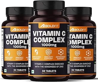 Boldfit Vitamin C Complex 1000mg with Amla Zinc For Immune Support for adults Antioxidant Supplement Supports Collagen For Hair Skin Nails Joints, 180 Tablets