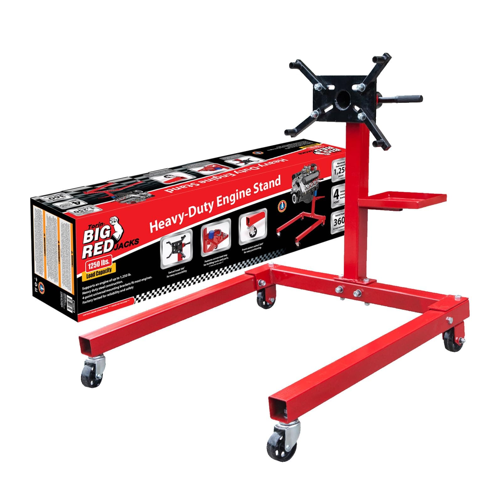 Big RED TAM25671-2 Torin Steel Rotating Engine Stand with 360 Degree Adjustable Mounting Head and Extra Tool Storage Tray: 5/8 Ton (1,250 lb) Capacity, Red