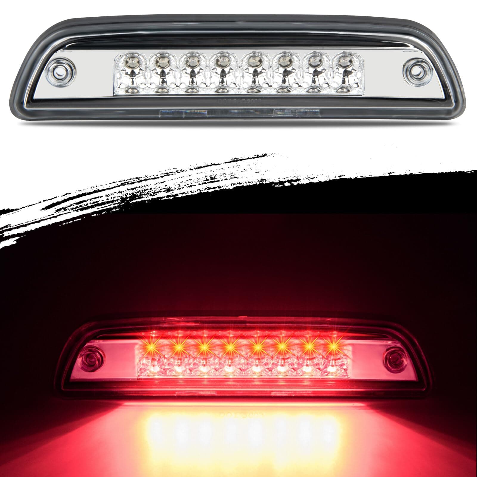 Rear High Mount Stop Brake Lights LED Third Brake Cargo Light Fit For Toyota Tacoma 1995-2017 Third Rear Cab Roof Center Tail Cargo Lamp Chrome Housing+Clear Lens