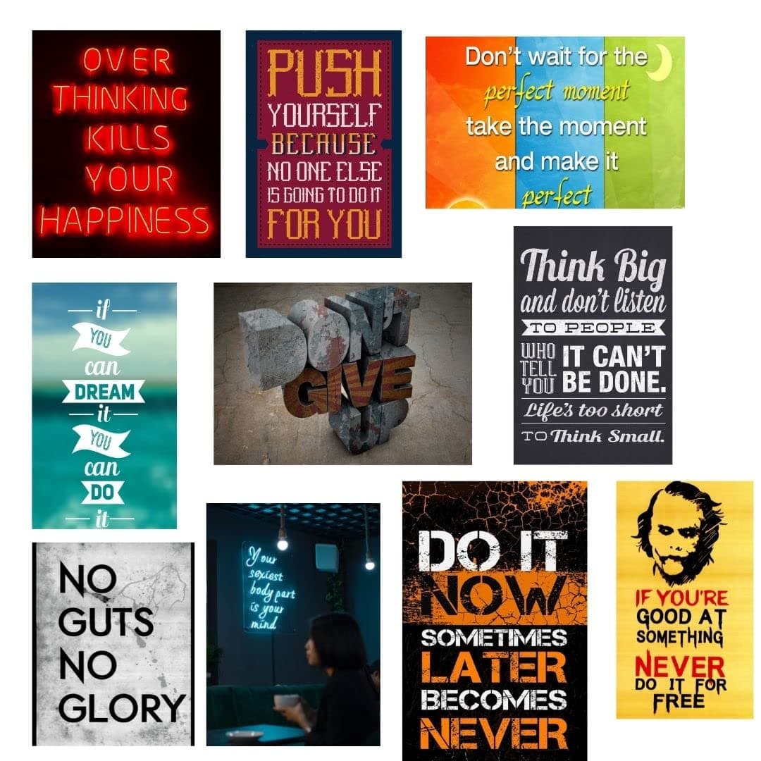 CC CRAVECUTE Crave cute Inspirational Wall Abstract Poster |Laminated sheets|Sticker Posters Multicolour, Sheet Size 13 x 19 Inch (Set of 10)