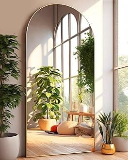 Arched Full Length Mirror, Floor Mirror with Stand, 41"x81" Large Mirror, Wall Mirror Full Length, Gold Floor Length Mirror, Body Floor Mirror, Wall Mounted Mirror for Bedroom, Gold