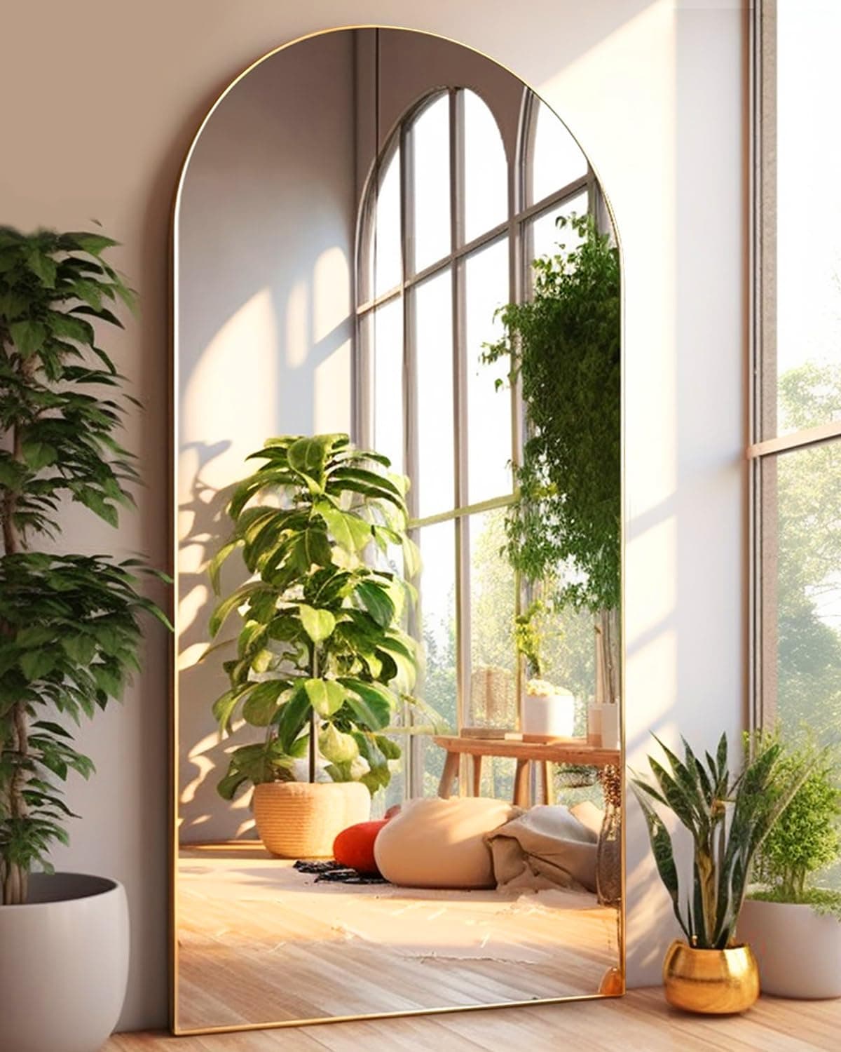 Arched Full Length Mirror, Floor Mirror with Stand, 41"x81" Large Mirror, Wall Mirror Full Length, Gold Floor Length Mirror, Body Floor Mirror, Wall Mounted Mirror for Bedroom, Gold