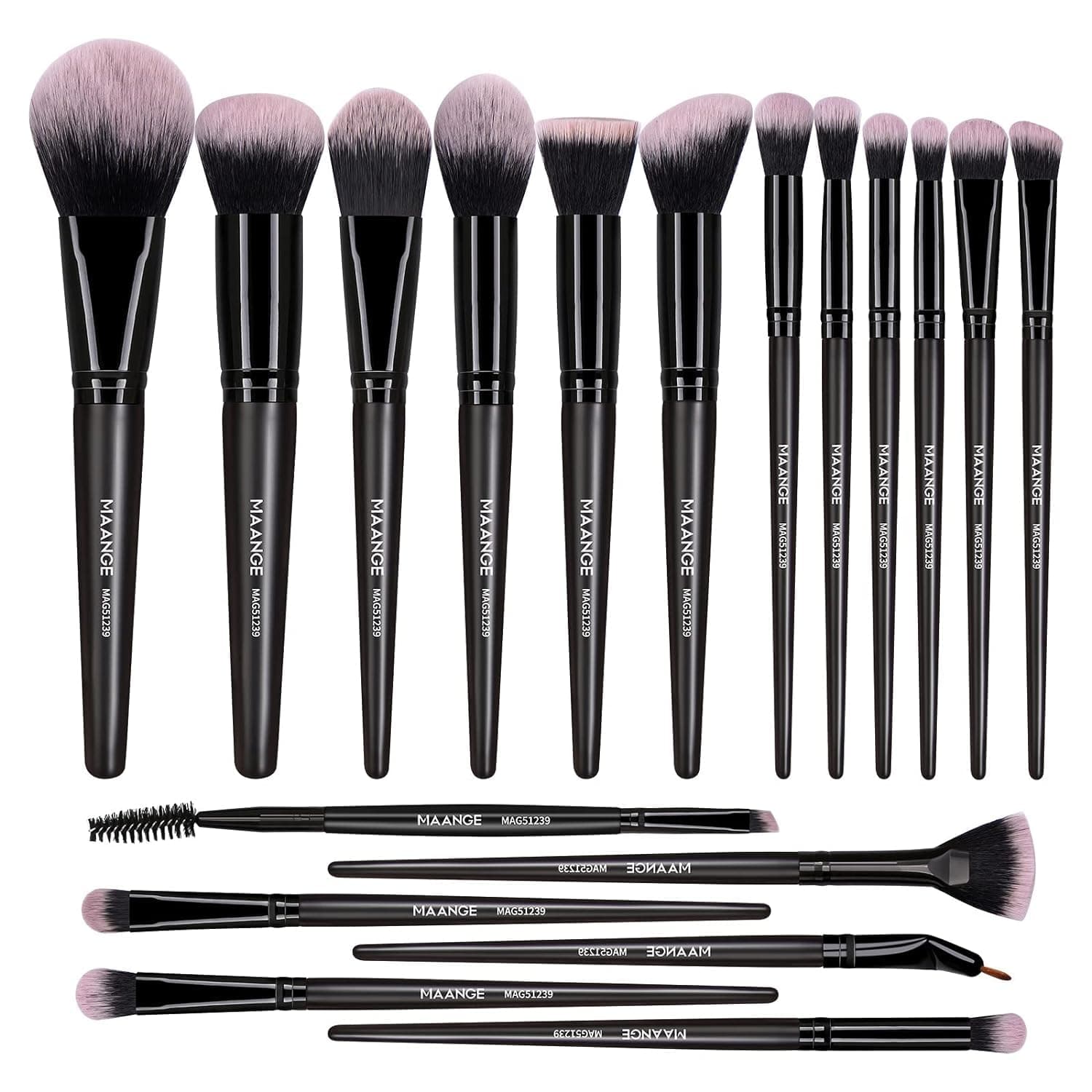 MAANGE 18 Pcs Premium Synthetic Make up Brushes Set Soft Foundation Powder Eyeliner Eye Shadow Makeup Brush Set Professional (Black)